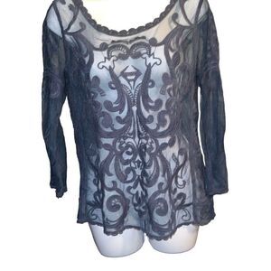 Express Women Embroidered Lace Long Sleeves Scoop Neck Top Blouse Medium
